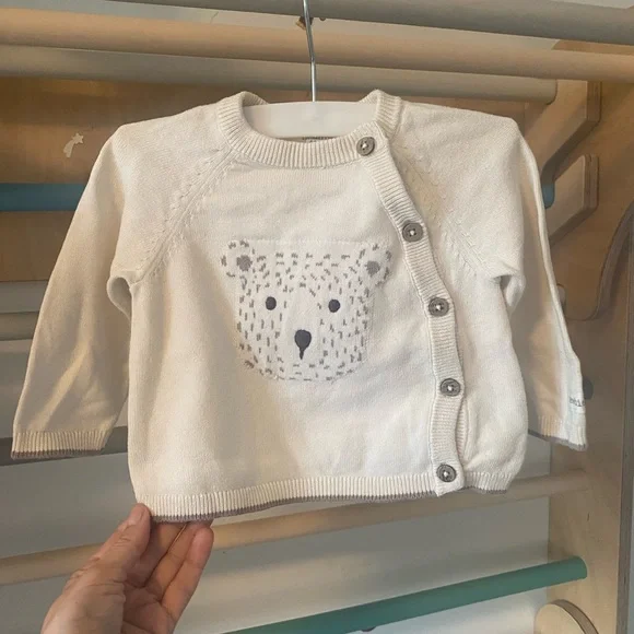 Newbie (Jacadi/Bonpoint style) Cream Bear Button-Up baby Sweater - Picture 1 of 5